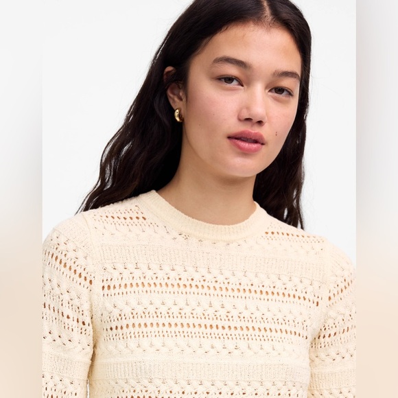 Madewell Cream Scalloped Trim Sweater Tee Women’s Size XS NEW - Picture 4 of 7